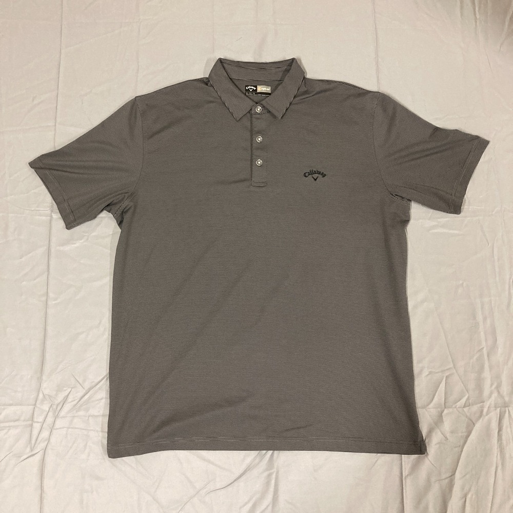Callaway‎ Opti-Dri Golf Polo Shirt Men's XL Black Gray Striped Short Sleeve